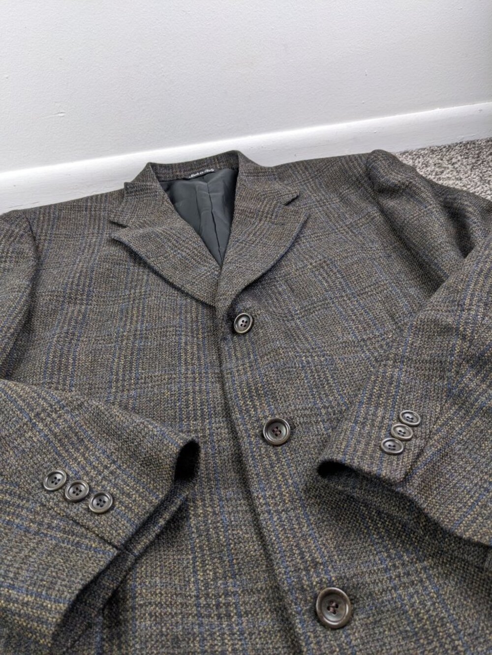 Canali Sport Coat Blazer Tweed Wool Glen Windowpane Plaid Brown Blue 44R - Picture 3 of 11